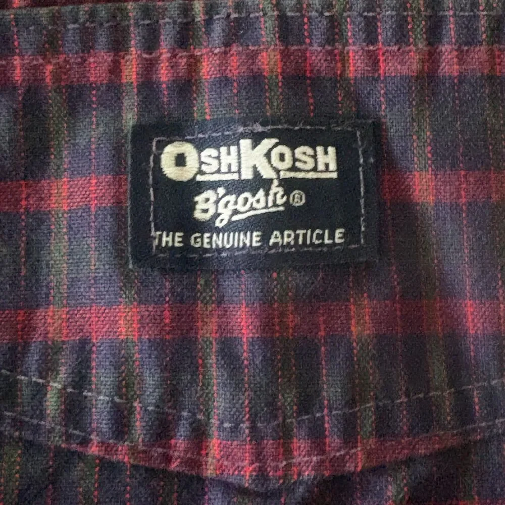 Vintage OshKosh B'gosh Overalls Unisex 2T Red Blue Plaid Vestbak Made in USA